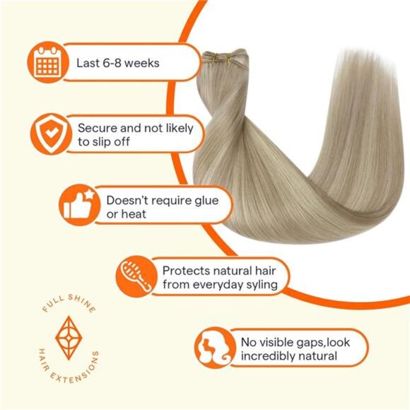 Full Shine Weft Hair Extensions Ash Blonde Hair Wefts Human Hair Sew in Blonde - Picture 5 of 16